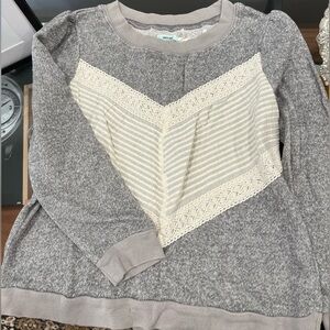 Kimchi Blue XS Heather Grey Cropped Lace Sweater